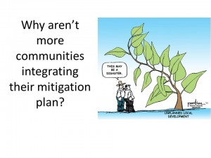 Julie Baxter's opening slide, borrowing a cartoon from the Natural Hazards Observer